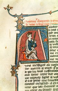 Ms 682 fol.17v Geïllustreerde initiaal A met een zittende koning die een tweesnijdend zwaard vasthoudt door French School