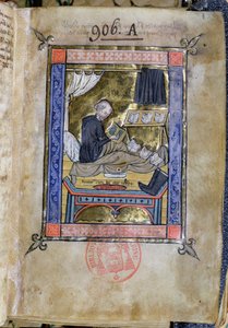 Ms 753 Fol.9 Monnik die in zijn bed schrijft, uit Flores Bernardi door Guillaume de Tournai