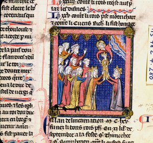Koning Filips II (1165-1223) van Frankrijk, uit de Chroniques de Saint-Denis, eind 13e eeuw door French School