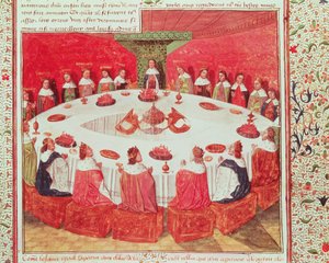 Ms Fr 112 f.5 De Ronde Tafel en de Heilige Graal, uit het Livre de Messire Lancelot du Lac, 1470 door French School