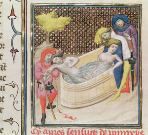 Paulina sterft met Seneca, uit De Claris Mulieribus, door Giovanni Boccaccio (1313-75) door French School