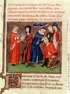 Het urineonderzoek en de genezing van wonden, uit Le Livre des Proprietes des Choses door Barthelemy l