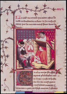 Ms Fr 2608 Fol.295v Een professor aan de Universiteit van Parijs, uit de Grandes Chroniques de France, ca.1400 door French School