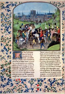 Intocht van de jonge Lodewijk II van Anjou in Parijs, uit Froissarts Kroniek door French School