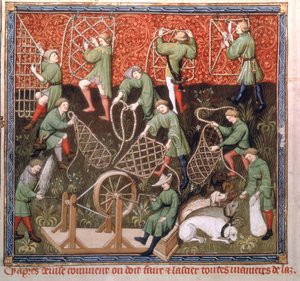 Mannen met netten, uit het Livre de la Chasse door Gaston Phebus de Foix (1331-91) begin 15e eeuw door French School