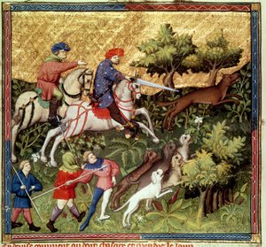 Wolvenjacht, uit een boek van Gaston Phebus de Foix (1331-91) door French School