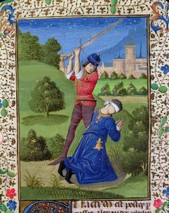Ms H 7r De Onthoofding van Alexander I Balas, uit de Bijbel van Jean XXII