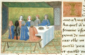 Maaltijd, uit Les Cent Nouvelles Nouvelles, 1462 door French School