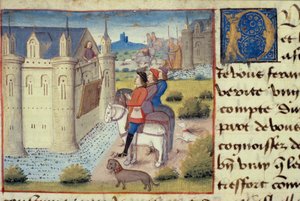 Gracht rond een stad, uit Les Cent Nouvelles Nouvelles, 1462 door French School