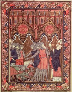 Abraham presenteert zijn gevangenen en zijn buit aan Melchizedek, uit het Psalter van St. Louis, c.1258-70 door French School