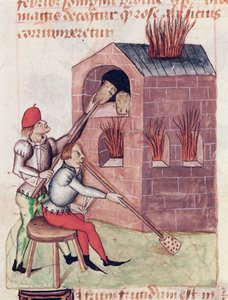 Ms Lat 993 L.9.28 f.138r Glasblazers, uit Tractatus de Herbis door Dioscorides door French School