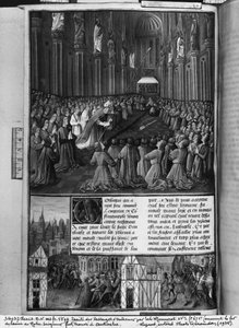 Ms.fr 5594 fol.67v Hoe de speer van Onze Heer werd gevonden in Antiochië, illustratie uit Les Passages d