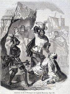 Moord op de hertog van Bourgondië (Jan zonder Vrees) op de brug van Montereau in 1419 - in 