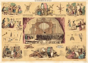 Muziekinstrumenten (kleur litho)