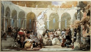 Muziekscène in de tuinen van Versailles door French School