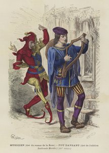 Muzikant en dansende dwaas, 14e eeuw