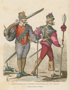 Musketier en infanterieofficier, 16e eeuw door French School