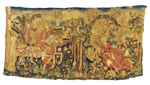 Fragment van een mythologisch wandtapijt, Straatsburg, ca. 1470-80 door French School