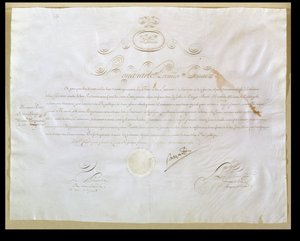 Napoleon Bonapartes (1769-1821) autorisatie voor de aankoop van Louisiana door de Verenigde Staten, 30 april 1803 door French School