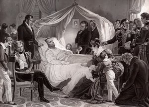 Napoleon I op zijn sterfbed op Sint-Helena, 5 mei 1821, naar een schilderij van Charles de Steuben door French School