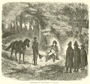Napoleon in het bos van Hanau (gravure)