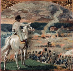 Napoleontische Oorlogen: Napoleon I (1769-1821) observeert de Slag bij Brienne-le-Château (Brienne le Chateau) (Dawn) op 29 januari 1814 tijdens de Franse campagne. Het Franse leger versloeg de Pruisische troepen van generaal Gebhard Leberecht von Blücher  door French School