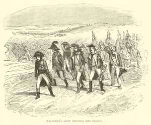 Napoleons leger steekt de woestijn over (gravure)