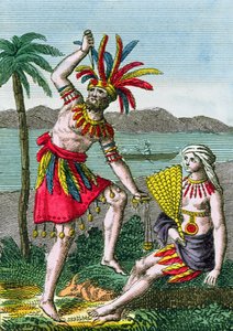 Inheemse bewoners van de Marquesaseilanden, illustratie uit Histoire des Voyages Autour du Monde door J. Dufay, uitgegeven door Courvalet & Co., Parijs, 1826 door French School