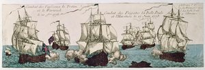 Zeeslagen tussen de Franse en Engelse vloten tijdens de Amerikaanse Revolutie in 1778 door French School