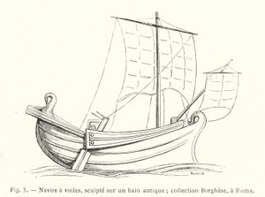 Zeilschip, gebeeldhouwd op een antiek bad; collectie Borghese, Rome (gravure) door French School
