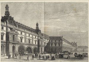 Nieuwe gebouwen van de Tuilerieën op de Place du Carrousel - Le nouveau Louvre - gevel aan de kant van de Place du Carrousel en de zaal des États - gravure van 1869