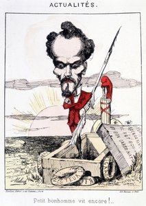 Nieuws - Kleine man leeft nog! Caricatuur over Rochefort die in een graf staat. door French School