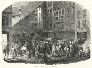 Krantemarkt, Rue Montmartre, Parijs (gravure) door French School