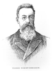Nicolai Andreievitch Rimski-Korsakov (1844-1908), illustratie uit LHistoire de la Musique en Russie door Albert Soubies, gepubliceerd in Parijs, 1898 door French School