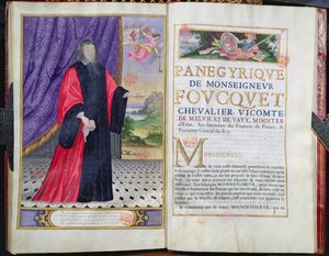 Nicolas Fouquet (1615-80) illustratie uit Les Panegyriques des Hommes Illustres de Notre Siecle door Puget de la Serre, 1655