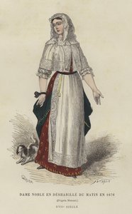 Edelvrouw in ochtendjas, 1676 door French School