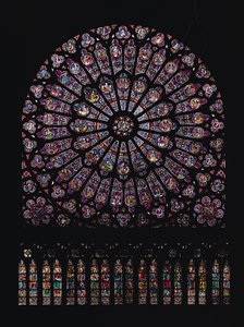 Noord transept roosvenster met de Maagd en Kind in het midden omringd door Oudtestamentische figuren, ontworpen ca. 1250