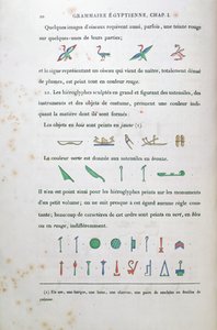 Aantekeningen over de kleuring van bepaalde hiërogliefen, uit Grammaire Egyptienne door Jean Francois Champollion (1790-1832) 1836