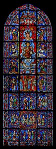 Notre Dame de la Belle Verriere; hieronder scènes van de Bruiloft te Kana en Christus