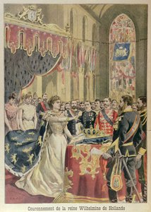 Eed van de Grondwet van Koningin Wilhelmina (1880-1962) in de Nieuwe Kerk Amsterdam, 31 augustus 1898, illustratie uit Le Petit Journal, september 1898 door French School