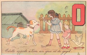 Odette brengt Tom een groot bot, rond 1920 door French School