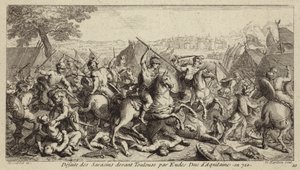 Odo, hertog van Aquitanië, verslaat de Omajjaden in de Slag bij Toulouse, 721 (gravure)