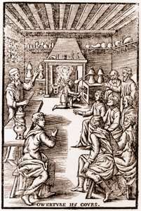 Opening van de cursus transmutatorische chemie - Gravure van 1653 in 