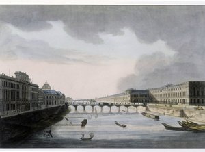 Optisch uitzicht op Parijs: de Pont des Arts rond 1810, stad Parijs door French School