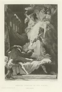 Orestes achtervolgd door de furiën (gravure) door French School