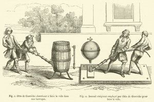 Otto de Guericke probeert een vat leeg te maken, Tweede vat gebruikt door Otto de Guericke om het vacuüm te maken door French School