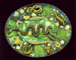 Ovale Schotel Met Vissen En Reptielen, reproductie van Bernard Palissy aardewerk door French School