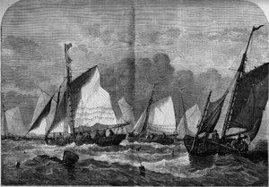 Oestervissers in Whitstable Bay, Engeland