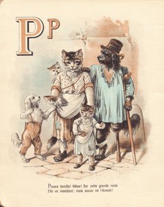 P: Puppy, armoede Arme familie! Ach! Op deze hoge weg gaat ze bedelen; maar niemand luistert naar haar. door French School