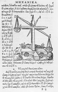 Pagina uit Mhxanika, reproductie van Grieks manuscript door Aristoteles (384-322 v.Chr.), gepubliceerd in Parijs door French School